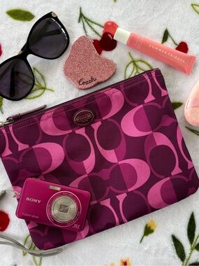 Coach Purple Pink Nylon Weekender Cosmetic Zipper Pouch